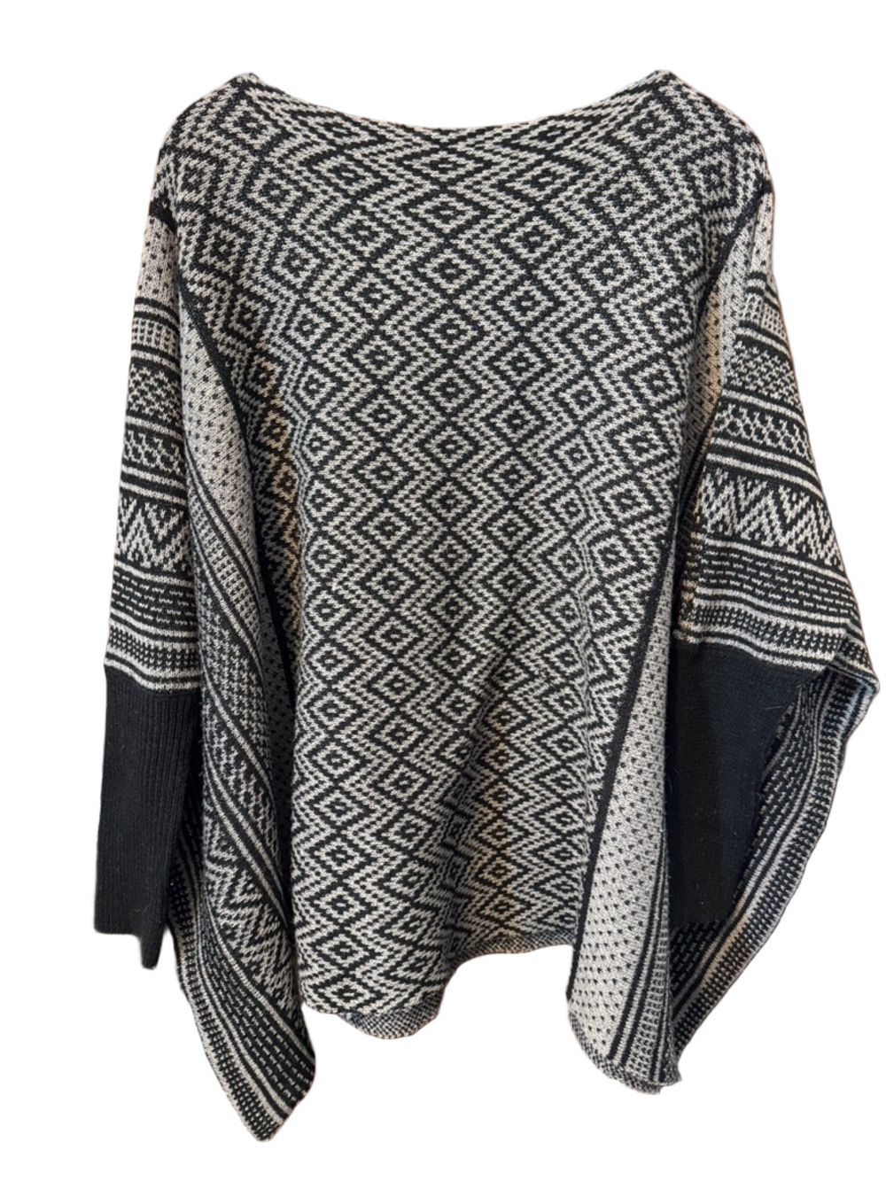 Poof Black & White Geometric Knit Pullover Knit Batwing Drop Shoulder Sweater M